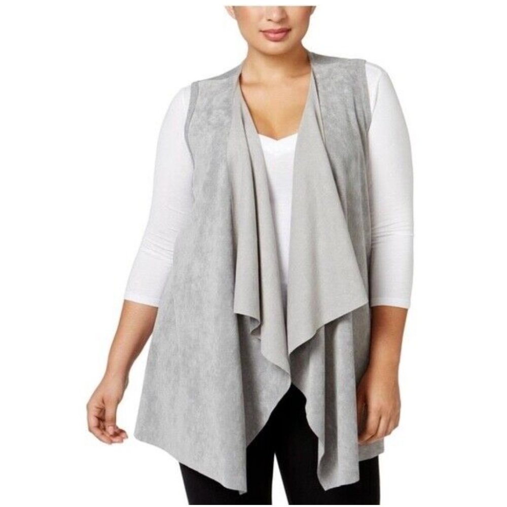 NEW $120 Calvin Klein [ Plus 2X ] Draped Faux‎ Suede Vest in Grey